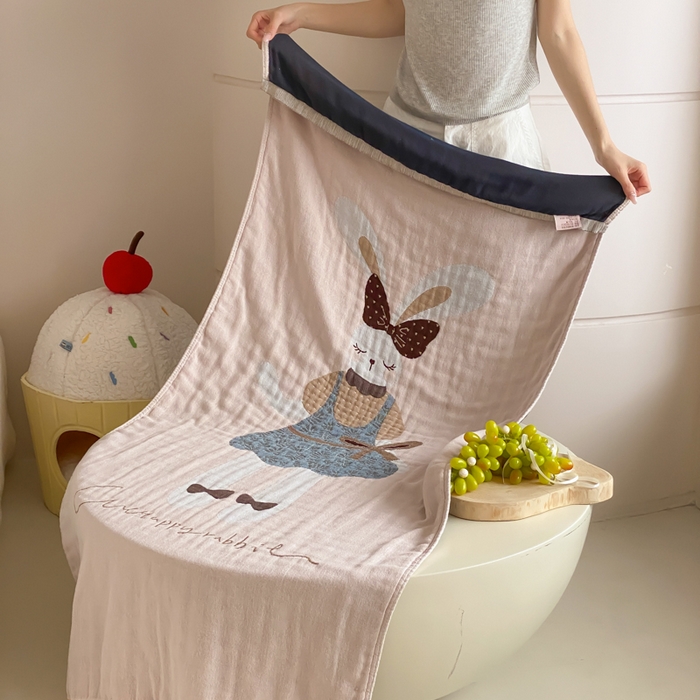 91家纺网 家纺一手货源 找家纺 麻依 2026新款四层纱布浴巾全棉 许愿小兔 80*160