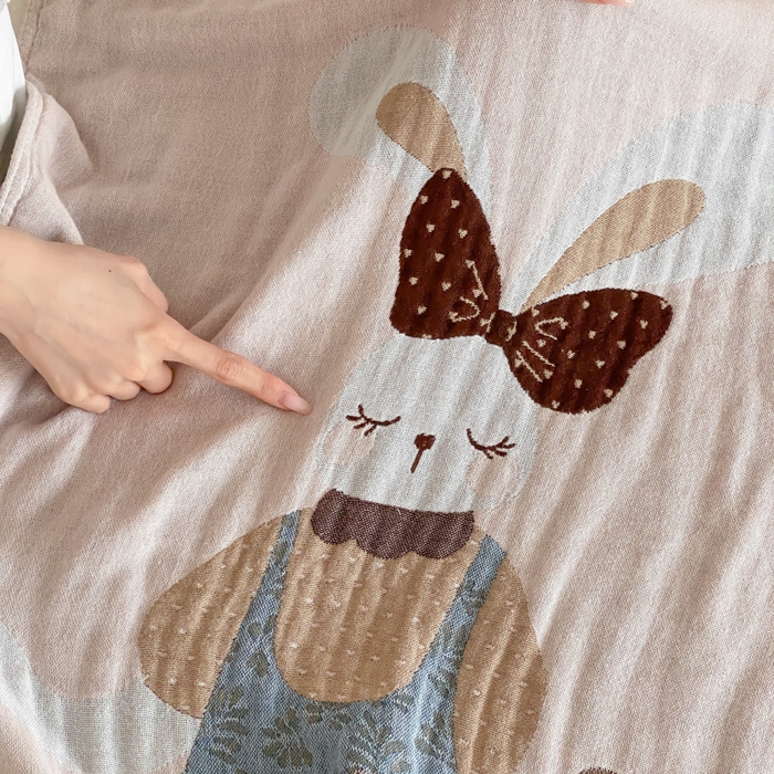 91家纺网 家纺一手货源 找家纺 麻依 2026新款四层纱布浴巾全棉 许愿小兔 80*160