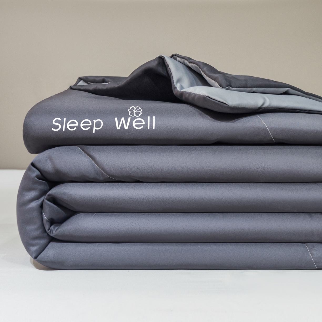 花伞家居 2026新款烫画水洗真丝夏被四件套 烫画夏被-深灰+浅灰