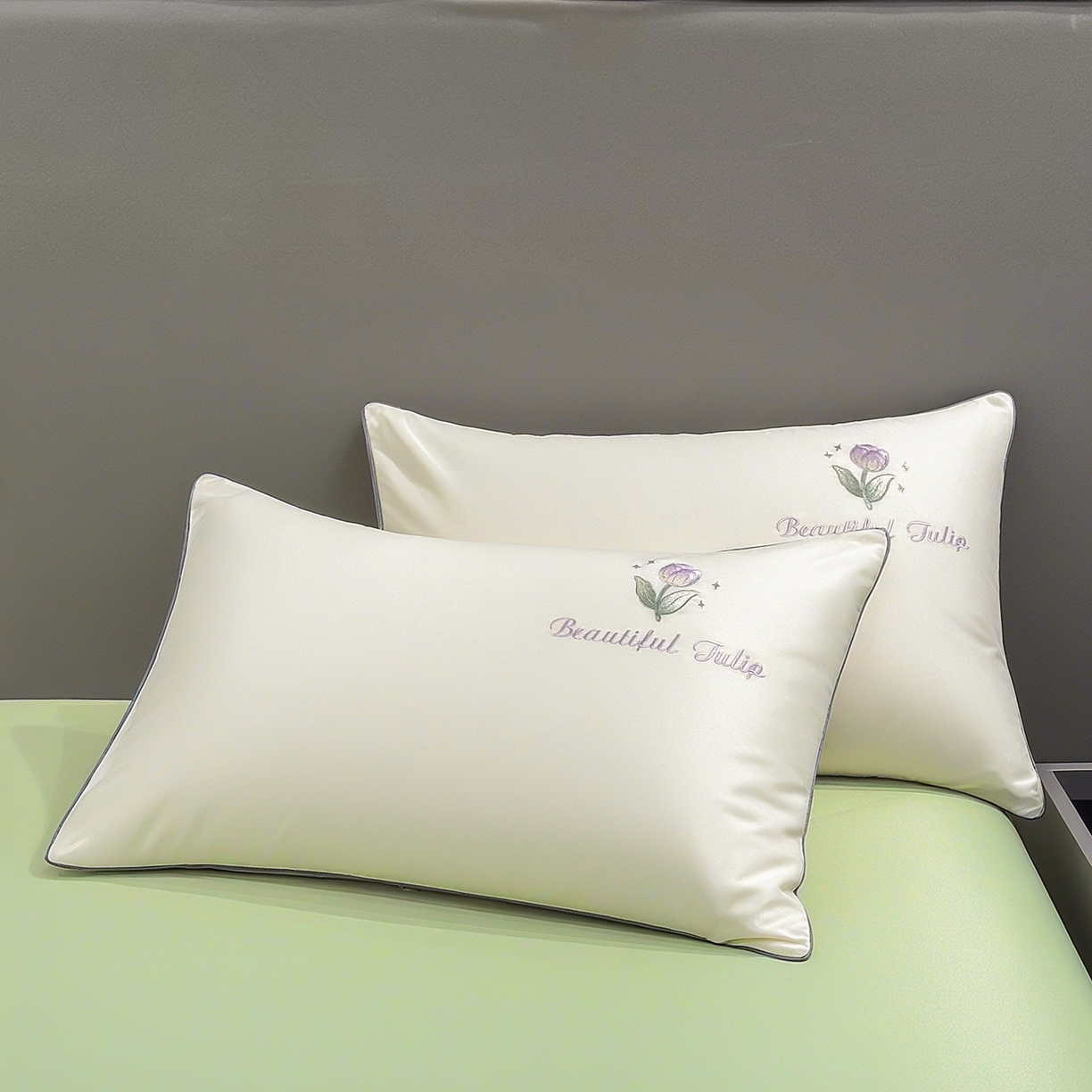 91家纺网 家纺一手货源 找家纺 梦舒羽 2026新款A类水洗冰丝满版夏凉被 郁金香-奶白绿