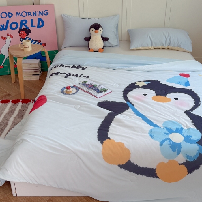 91家纺网 家纺一手货源 找家纺 暖生活 2026新款A类卡通大版冰皮凉感夏被空调被夏凉被 胖墩企鹅