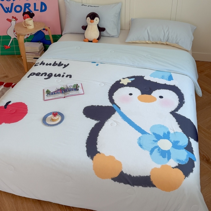 91家纺网 家纺一手货源 找家纺 暖生活 2026新款A类卡通大版冰皮凉感夏被空调被夏凉被 胖墩企鹅