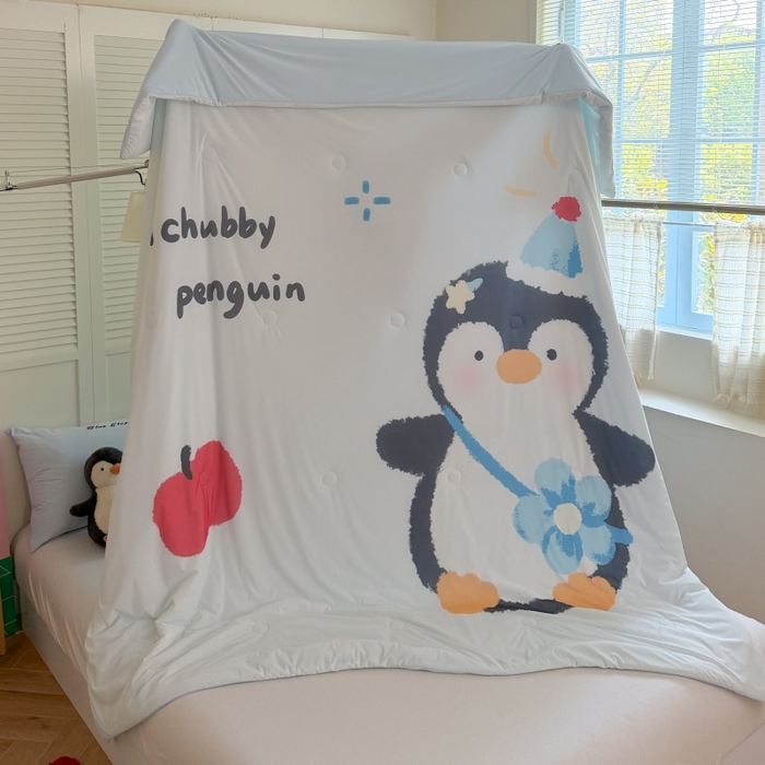 91家纺网 家纺一手货源 找家纺 暖生活 2026新款A类卡通大版冰皮凉感夏被空调被夏凉被 胖墩企鹅