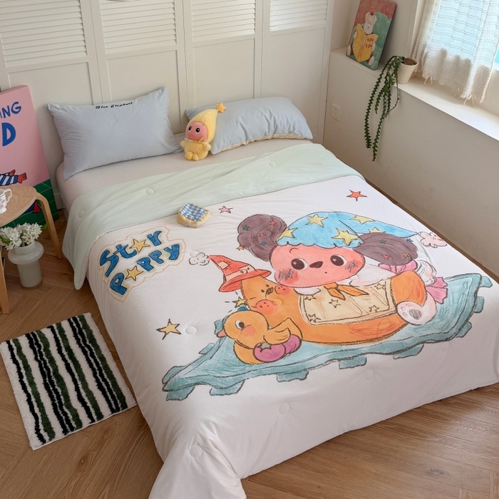 91家纺网 家纺一手货源 找家纺 暖生活 2026新款A类卡通大版冰皮凉感夏被空调被夏凉被 月亮星人