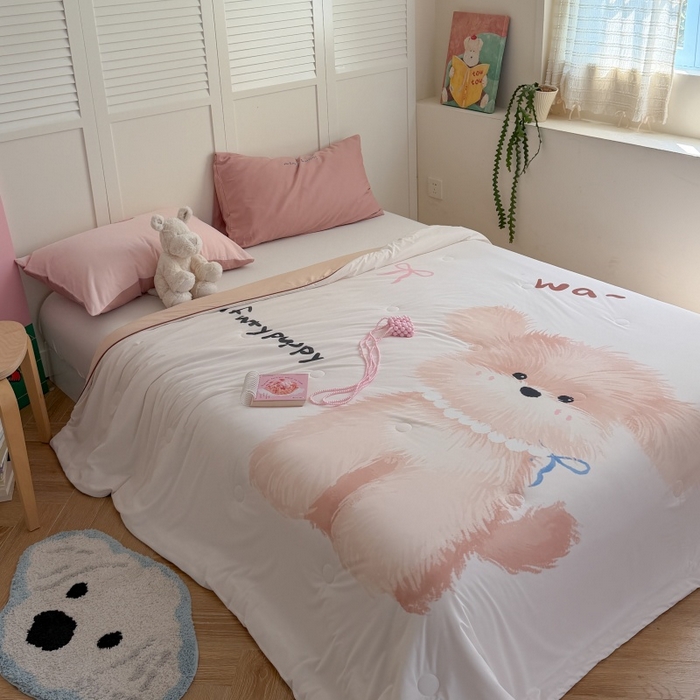 91家纺网 家纺一手货源 找家纺 暖生活 2026新款A类卡通大版冰皮凉感夏被空调被夏凉被 茸茸小狗