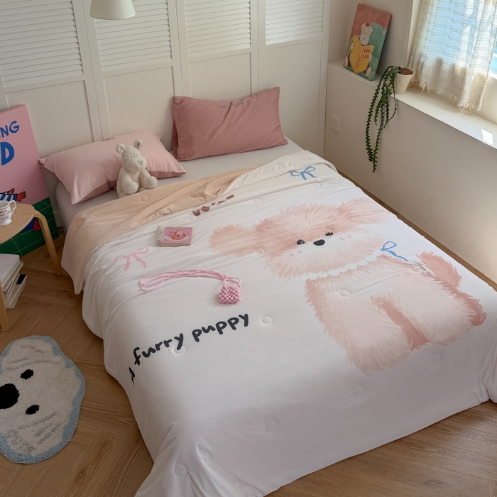 91家纺网 家纺一手货源 找家纺 暖生活 2026新款A类卡通大版冰皮凉感夏被空调被夏凉被 茸茸小狗