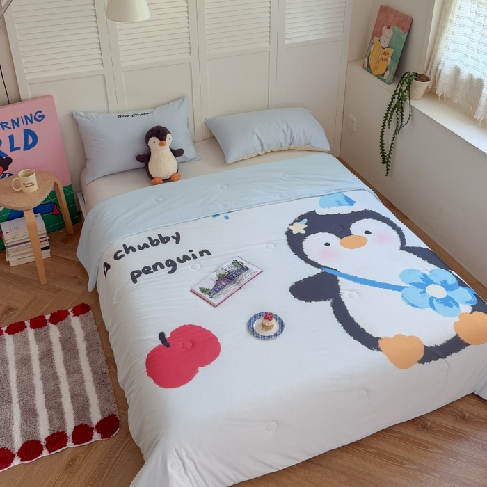 91家纺网 家纺一手货源 找家纺 暖生活 2026新款A类卡通大版冰皮凉感夏被空调被夏凉被 胖墩企鹅