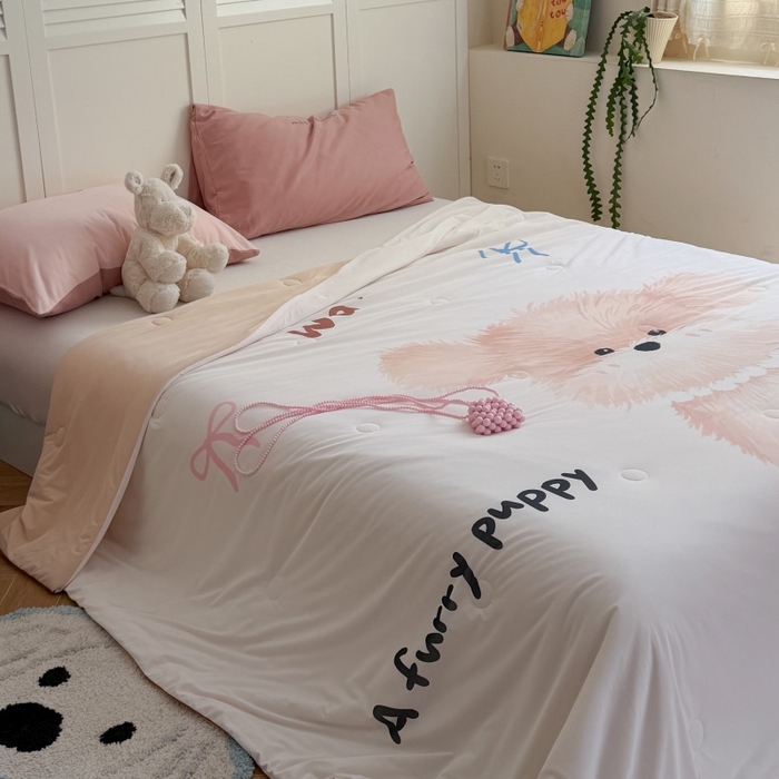 91家纺网 家纺一手货源 找家纺 暖生活 2026新款A类卡通大版冰皮凉感夏被空调被夏凉被 茸茸小狗