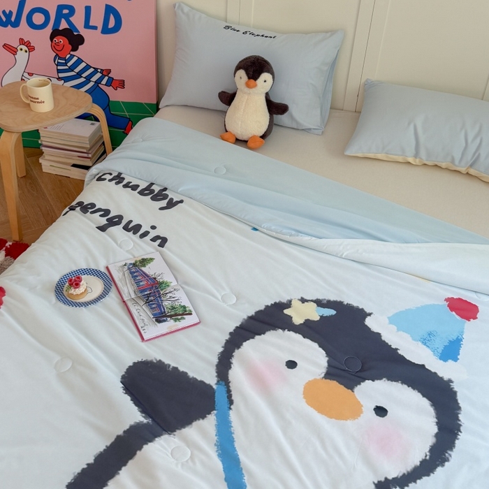 91家纺网 家纺一手货源 找家纺 暖生活 2026新款A类卡通大版冰皮凉感夏被空调被夏凉被 胖墩企鹅
