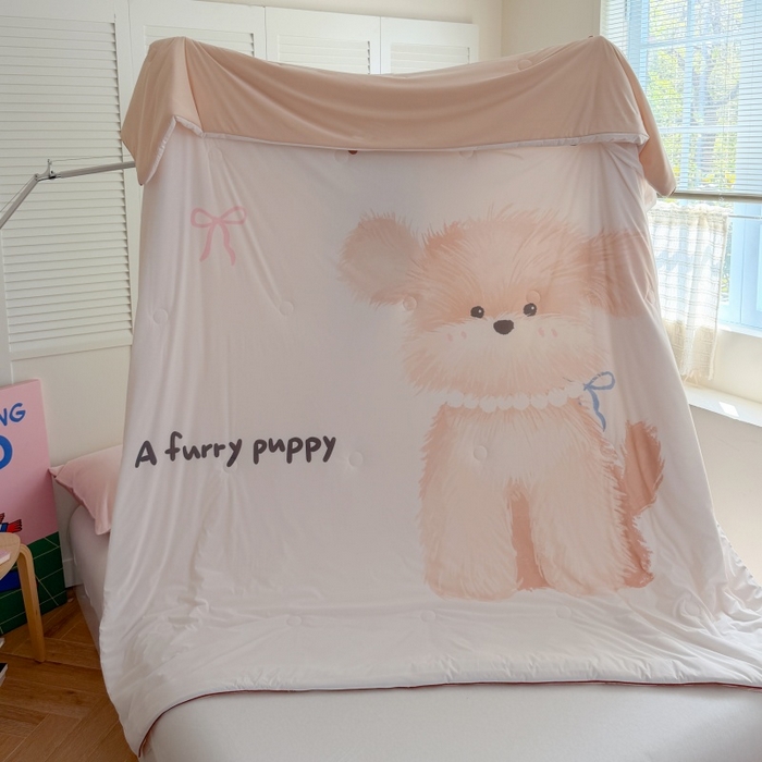 91家纺网 家纺一手货源 找家纺 暖生活 2026新款A类卡通大版冰皮凉感夏被空调被夏凉被 茸茸小狗