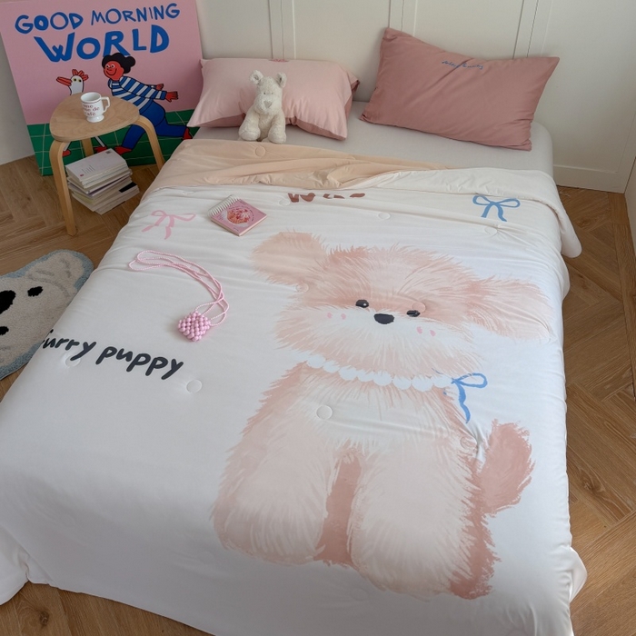 91家纺网 家纺一手货源 找家纺 暖生活 2026新款A类卡通大版冰皮凉感夏被空调被夏凉被 茸茸小狗