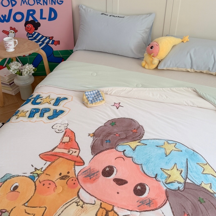 91家纺网 家纺一手货源 找家纺 暖生活 2026新款A类卡通大版冰皮凉感夏被空调被夏凉被 月亮星人