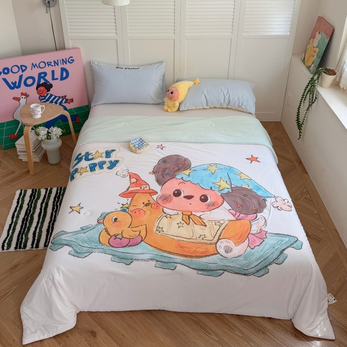 91家纺网 家纺一手货源 找家纺 暖生活 2026新款A类卡通大版冰皮凉感夏被空调被夏凉被 月亮星人