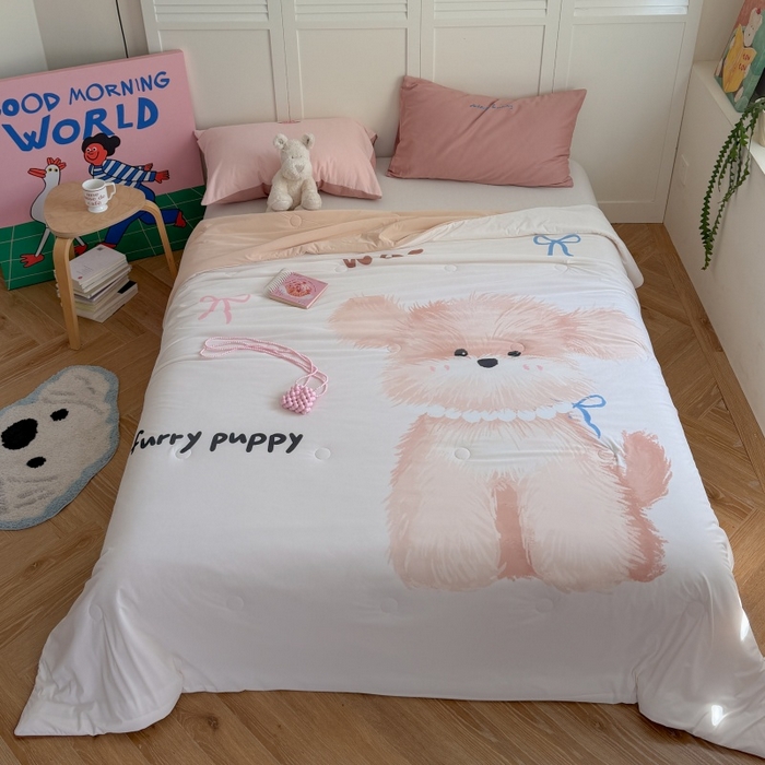 91家纺网 家纺一手货源 找家纺 暖生活 2026新款A类卡通大版冰皮凉感夏被空调被夏凉被 茸茸小狗