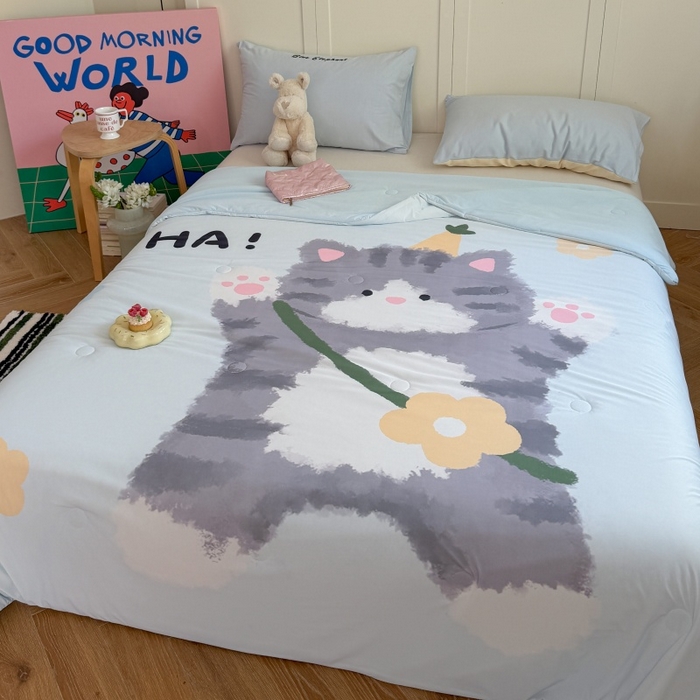 91家纺网 家纺一手货源 找家纺 暖生活 2026新款A类卡通大版冰皮凉感夏被空调被夏凉被 哈喽小喵