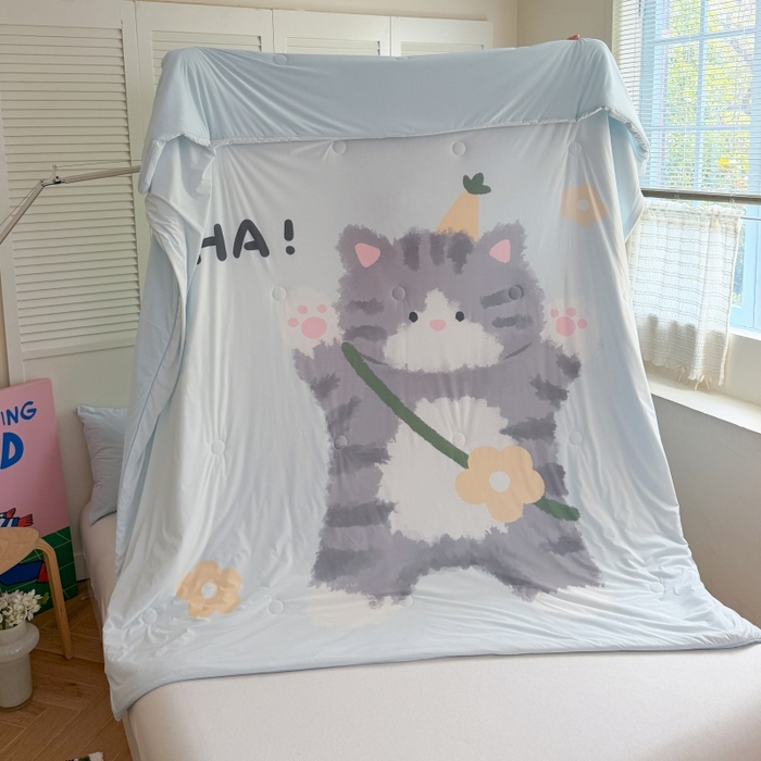 91家纺网 家纺一手货源 找家纺 暖生活 2026新款A类卡通大版冰皮凉感夏被空调被夏凉被 哈喽小喵