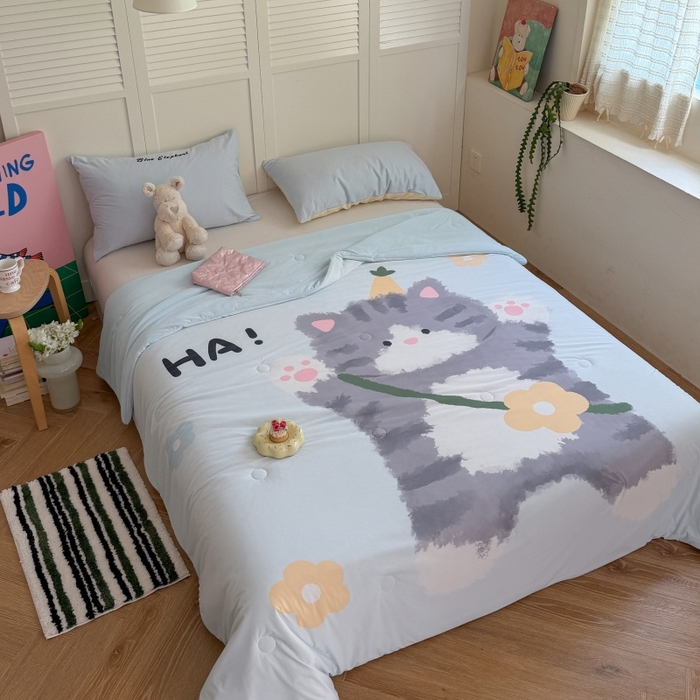 91家纺网 家纺一手货源 找家纺 暖生活 2026新款A类卡通大版冰皮凉感夏被空调被夏凉被 哈喽小喵