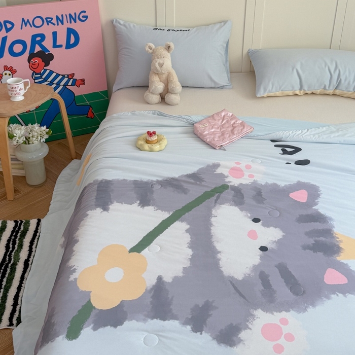 91家纺网 家纺一手货源 找家纺 暖生活 2026新款A类卡通大版冰皮凉感夏被空调被夏凉被 哈喽小喵