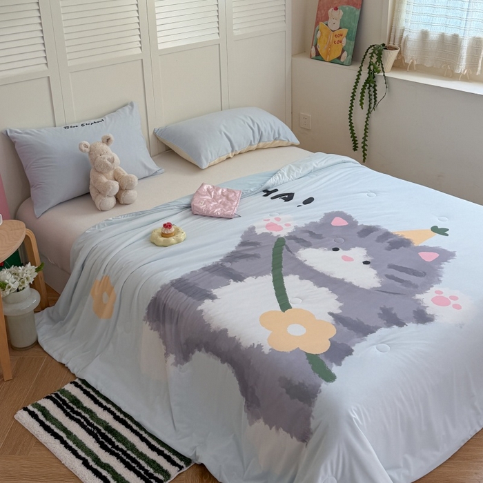 91家纺网 家纺一手货源 找家纺 暖生活 2026新款A类卡通大版冰皮凉感夏被空调被夏凉被 哈喽小喵