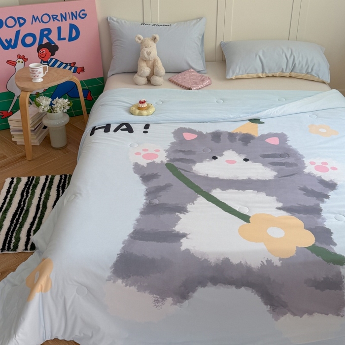 91家纺网 家纺一手货源 找家纺 暖生活 2026新款A类卡通大版冰皮凉感夏被空调被夏凉被 哈喽小喵