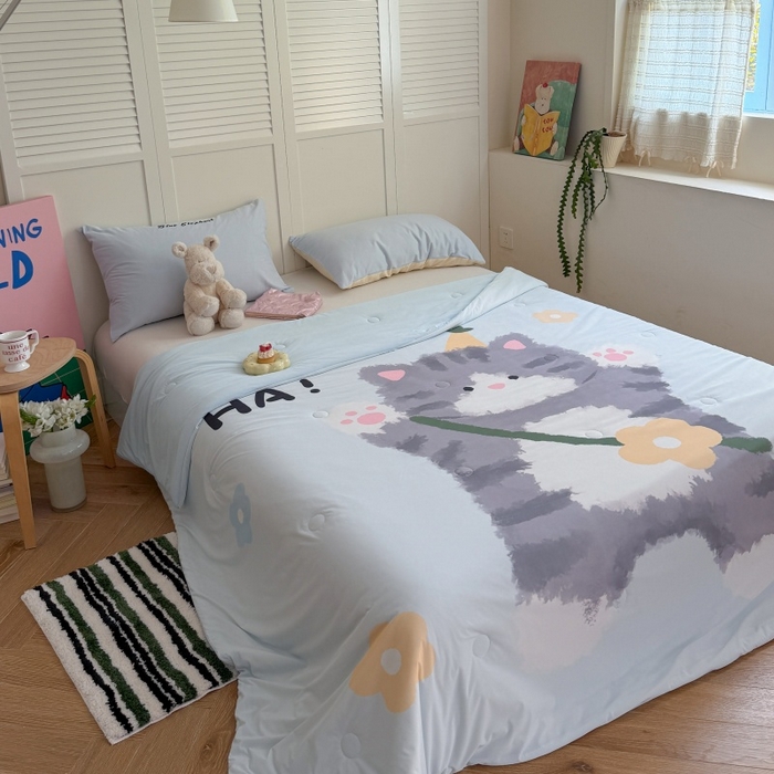 91家纺网 家纺一手货源 找家纺 暖生活 2026新款A类卡通大版冰皮凉感夏被空调被夏凉被 哈喽小喵