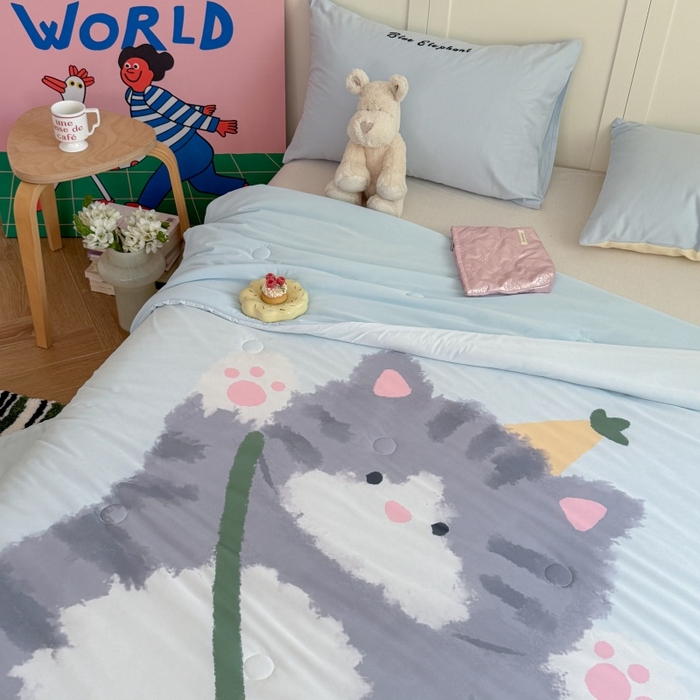 91家纺网 家纺一手货源 找家纺 暖生活 2026新款A类卡通大版冰皮凉感夏被空调被夏凉被 哈喽小喵