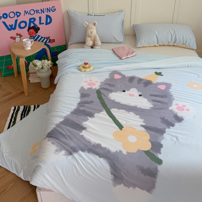 91家纺网 家纺一手货源 找家纺 暖生活 2026新款A类卡通大版冰皮凉感夏被空调被夏凉被 哈喽小喵