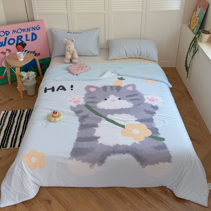 91家纺网 家纺一手货源 找家纺 暖生活 2026新款A类卡通大版冰皮凉感夏被空调被夏凉被 哈喽小喵