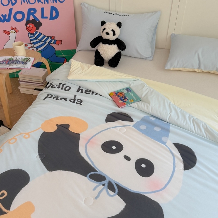 91家纺网 家纺一手货源 找家纺 暖生活 2026新款A类卡通大版冰皮凉感夏被空调被夏凉被 熊猫电话