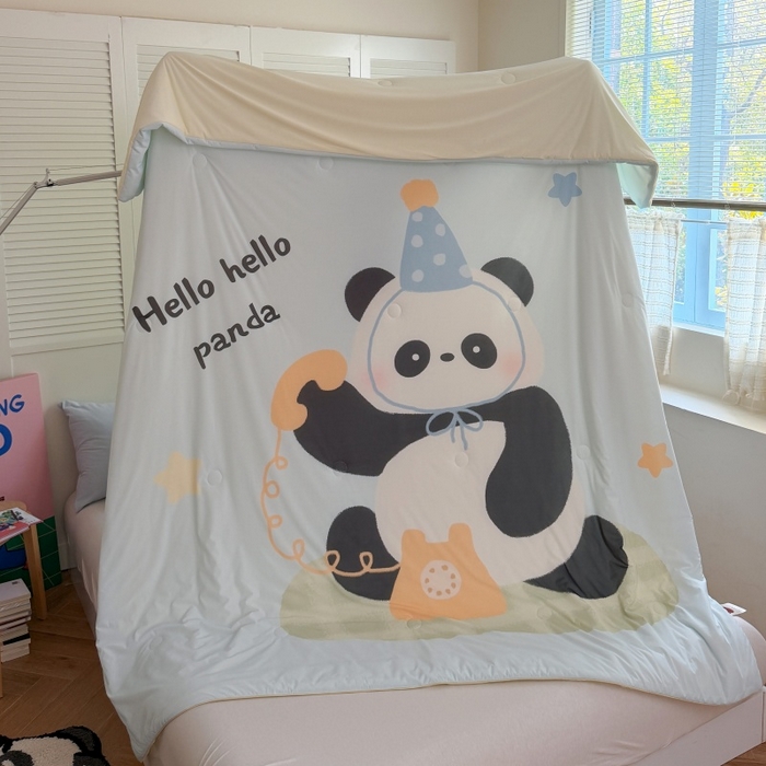 91家纺网 家纺一手货源 找家纺 暖生活 2026新款A类卡通大版冰皮凉感夏被空调被夏凉被 熊猫电话