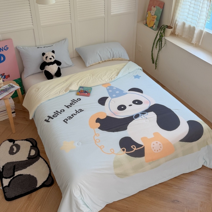 91家纺网 家纺一手货源 找家纺 暖生活 2026新款A类卡通大版冰皮凉感夏被空调被夏凉被 熊猫电话