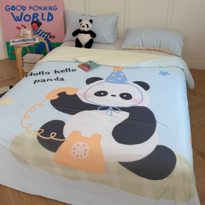 91家纺网 家纺一手货源 找家纺 暖生活 2026新款A类卡通大版冰皮凉感夏被空调被夏凉被 熊猫电话