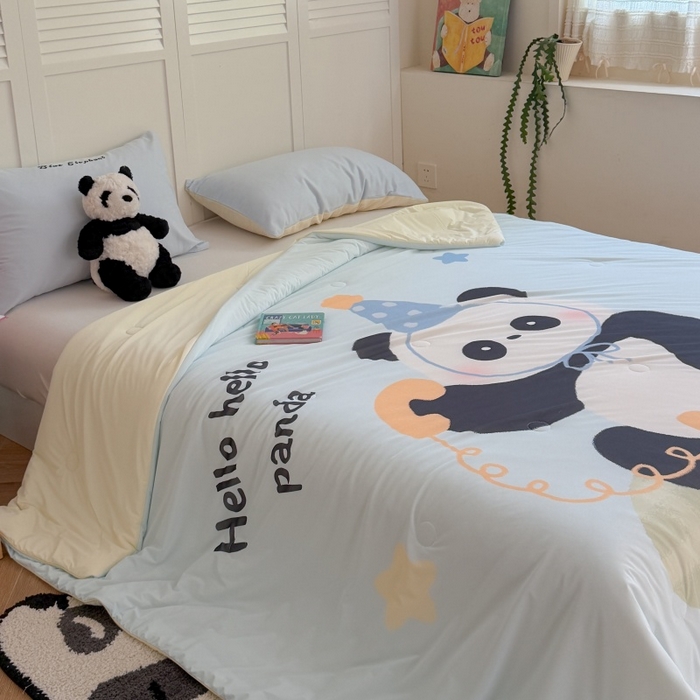 91家纺网 家纺一手货源 找家纺 暖生活 2026新款A类卡通大版冰皮凉感夏被空调被夏凉被 熊猫电话