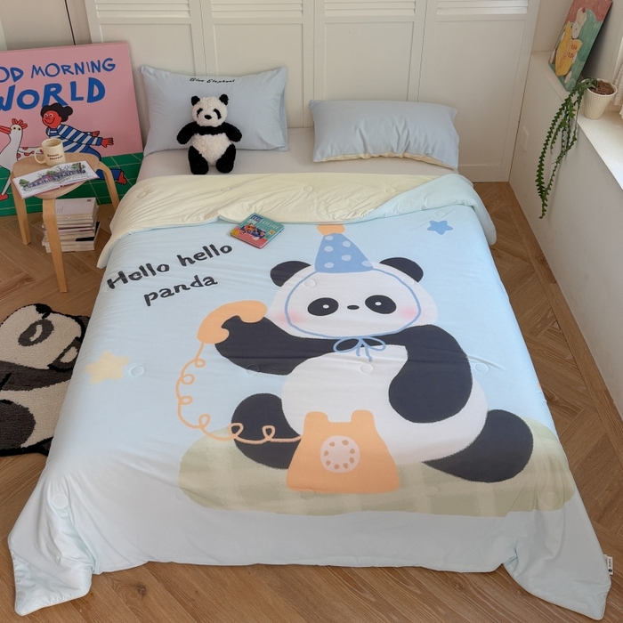 91家纺网 家纺一手货源 找家纺 暖生活 2026新款A类卡通大版冰皮凉感夏被空调被夏凉被 熊猫电话