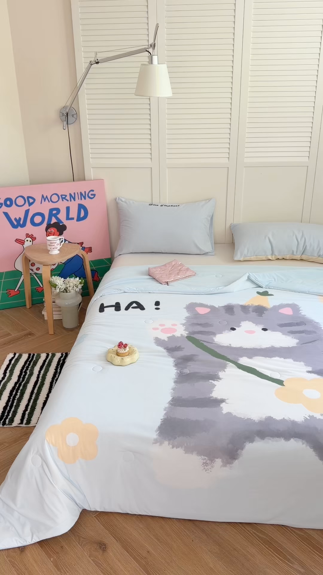 91家纺网 家纺一手货源 找家纺 暖生活 2026新款A类卡通大版冰皮凉感夏被空调被夏凉被 哈喽小喵