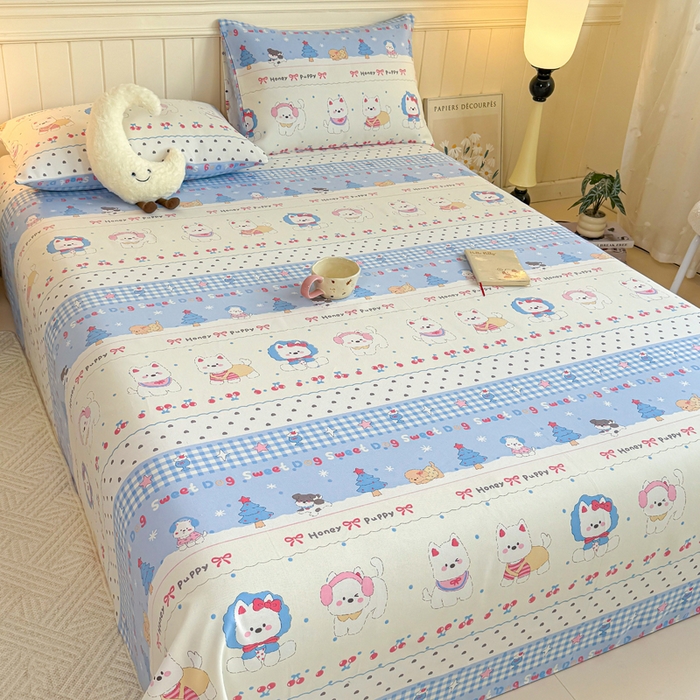 91家纺网 家纺一手货源 找家纺 美梦里 2026春夏新款小清新原棉老粗布席子凉席单床单床单单件单品床单 可爱汪