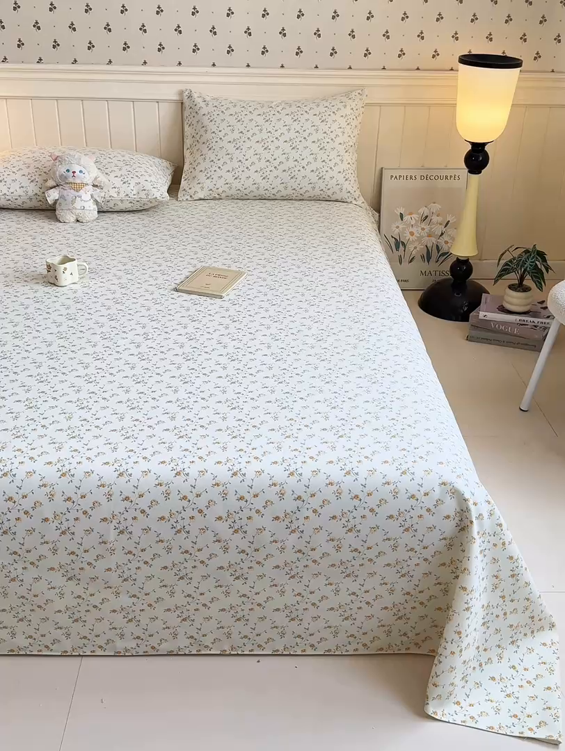 91家纺网 家纺一手货源 找家纺 美梦里 2026春夏新款小清新原棉老粗布席子凉席单床单床单单件单品床单 栀子花海