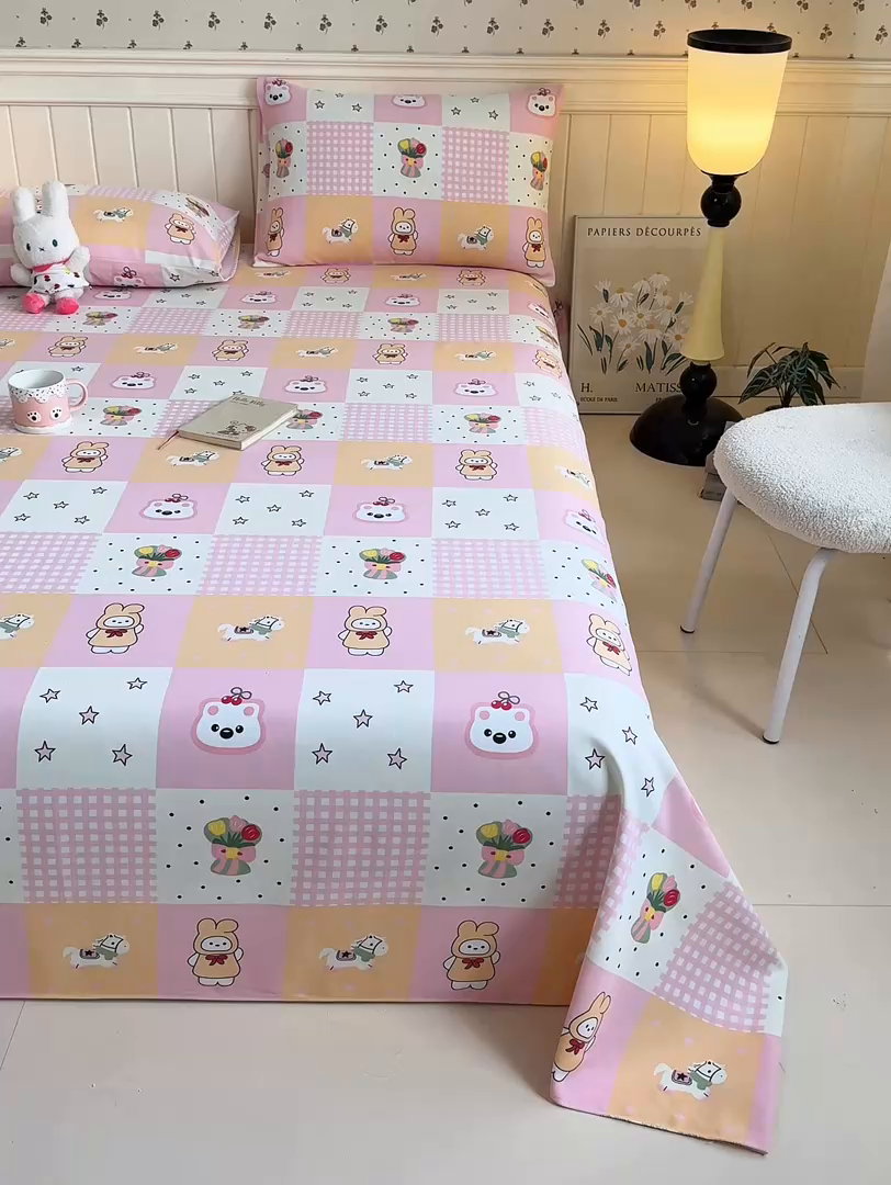 91家纺网 家纺一手货源 找家纺 美梦里 2026春夏新款小清新原棉老粗布席子凉席单床单床单单件单品床单 萌宠格调