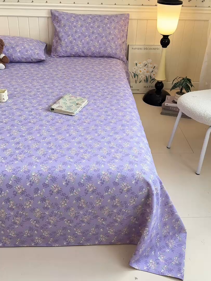 91家纺网 家纺一手货源 找家纺 美梦里 2026春夏新款小清新原棉老粗布席子凉席单床单床单单件单品床单 紫色碎花