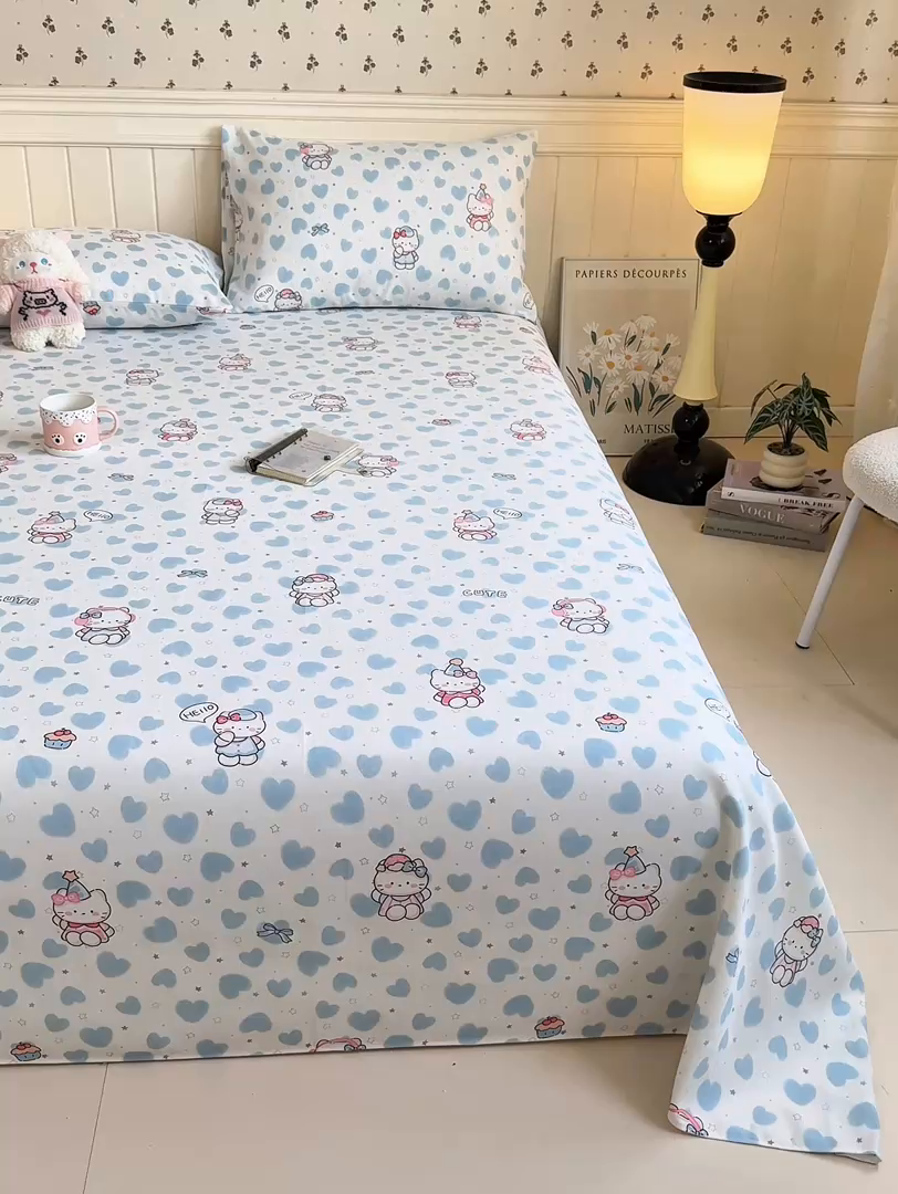 91家纺网 家纺一手货源 找家纺 美梦里 2026春夏新款小清新原棉老粗布席子凉席单床单床单单件单品床单 蓝色心情