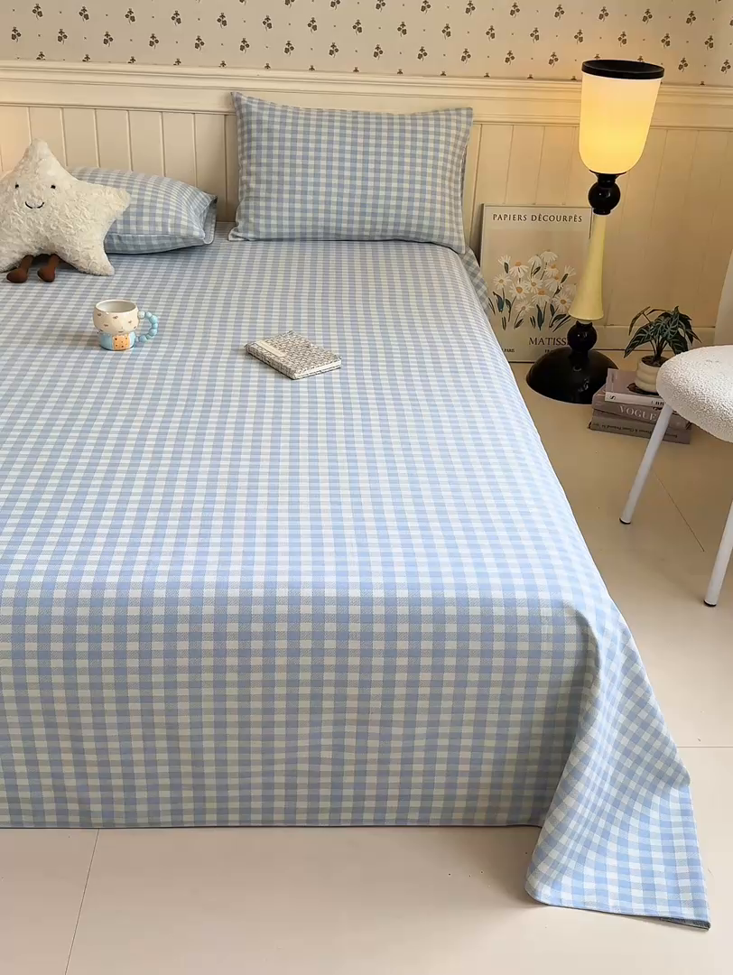 91家纺网 家纺一手货源 找家纺 美梦里 2026春夏新款小清新原棉老粗布席子凉席单床单床单单件单品床单 小蓝格