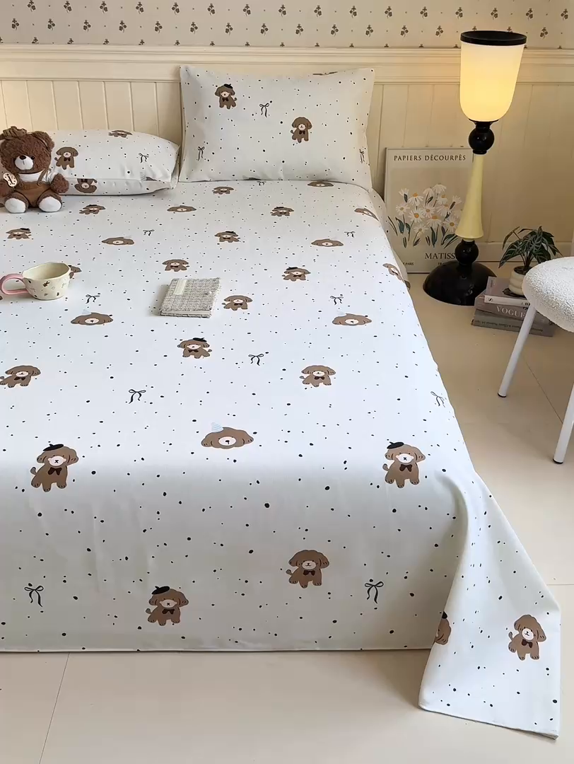 91家纺网 家纺一手货源 找家纺 美梦里 2026春夏新款小清新原棉老粗布席子凉席单床单床单单件单品床单 波点小狗