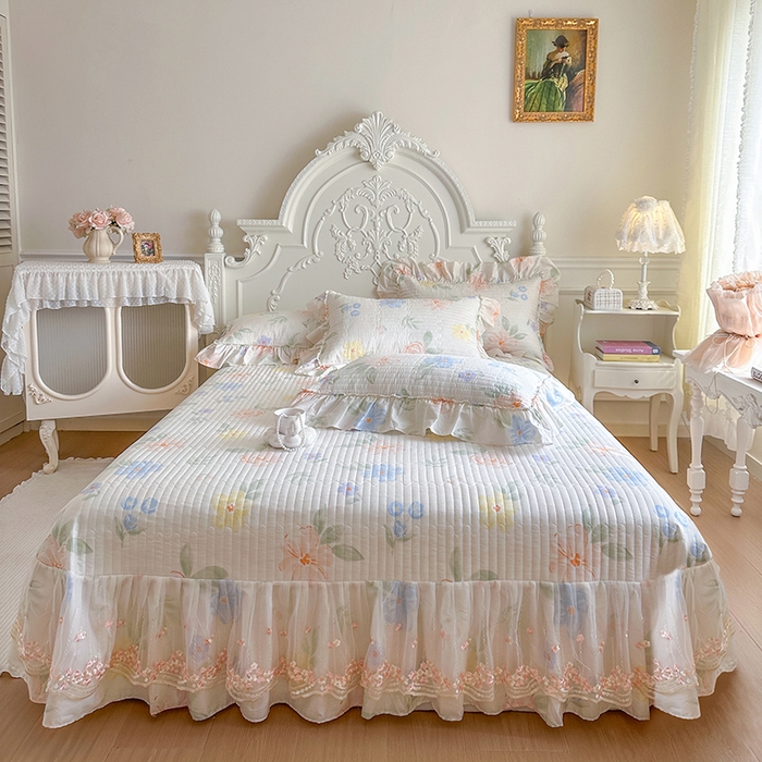 91家纺网 家纺一手货源 找家纺 （总）网红馆（ck家纺） 2026春夏新款韩版全棉纯棉印花床盖三件套