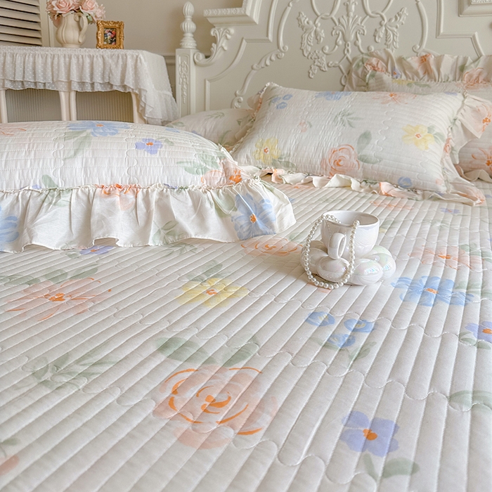 91家纺网 家纺一手货源 找家纺 网红馆（ck家纺） 2026春夏新款韩版全棉纯棉印花床盖三件套 花柯