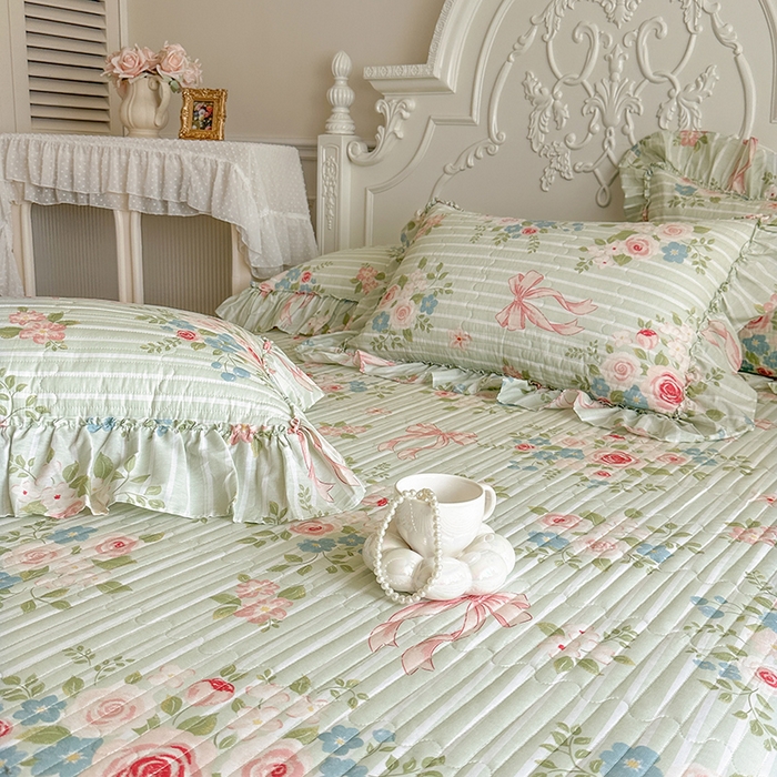 91家纺网 家纺一手货源 找家纺 网红馆（ck家纺） 2026春夏新款韩版全棉纯棉印花床盖三件套 轻婉花语