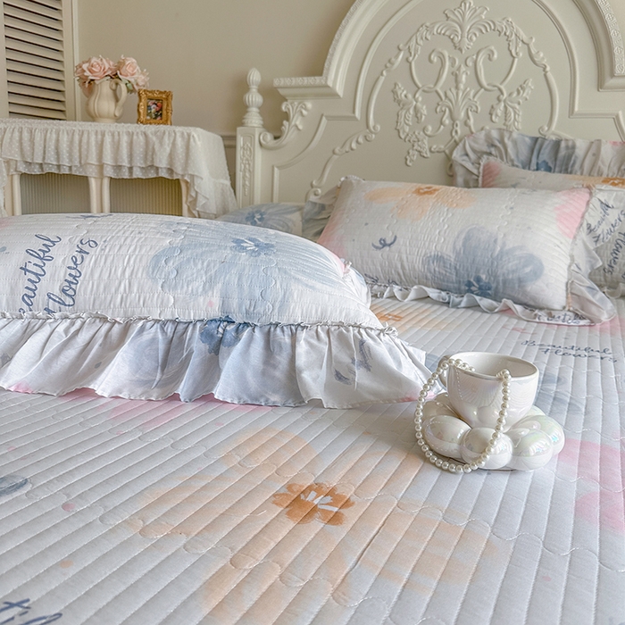 91家纺网 家纺一手货源 找家纺 网红馆（ck家纺） 2026春夏新款韩版全棉纯棉印花床盖三件套 慕夏