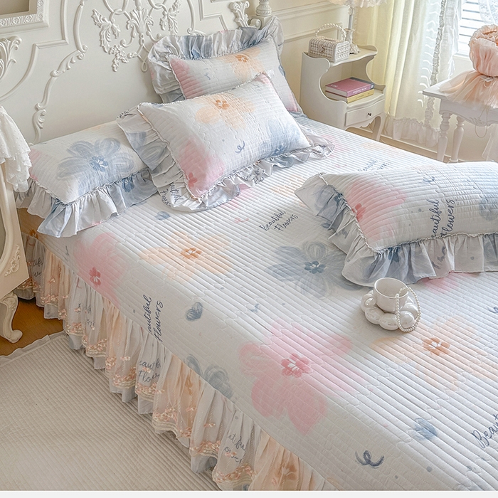 91家纺网 家纺一手货源 找家纺 网红馆（ck家纺） 2026春夏新款韩版全棉纯棉印花床盖三件套 慕夏