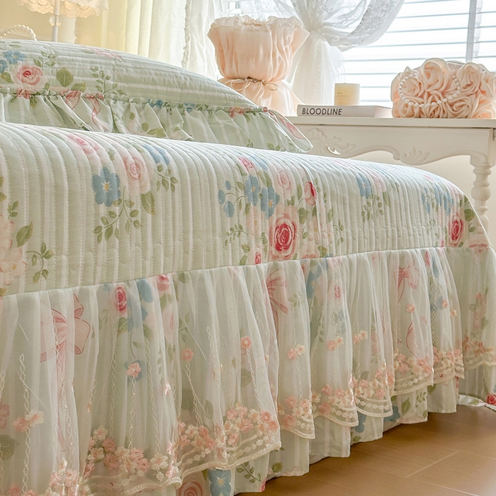 91家纺网 家纺一手货源 找家纺 网红馆（ck家纺） 2026春夏新款韩版全棉纯棉印花床盖三件套 轻婉花语