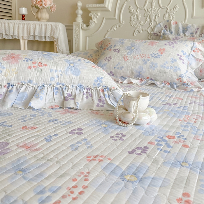 91家纺网 家纺一手货源 找家纺 网红馆（ck家纺） 2026春夏新款韩版全棉纯棉印花床盖三件套 茉屿