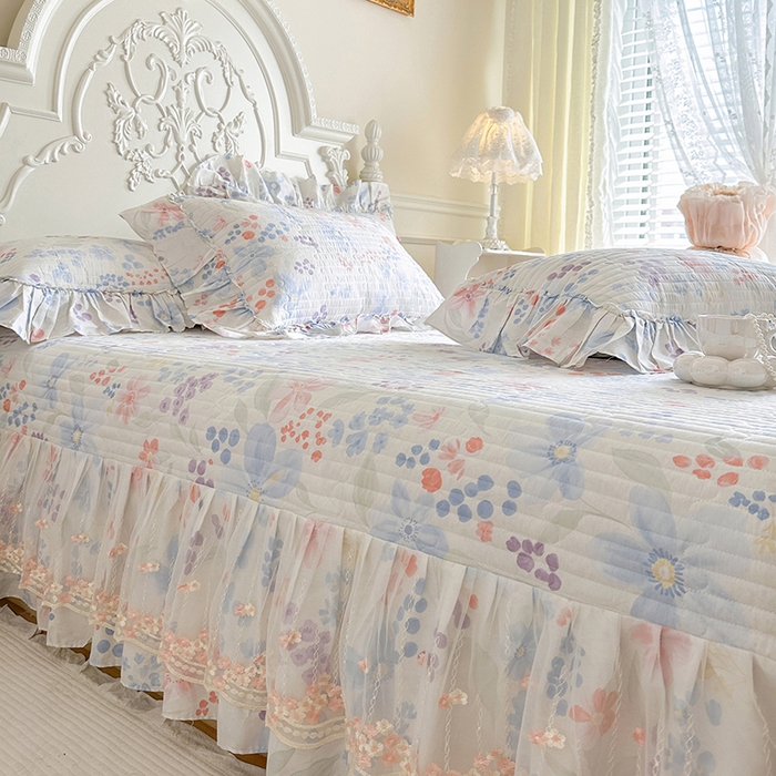 91家纺网 家纺一手货源 找家纺 网红馆（ck家纺） 2026春夏新款韩版全棉纯棉印花床盖三件套 茉屿